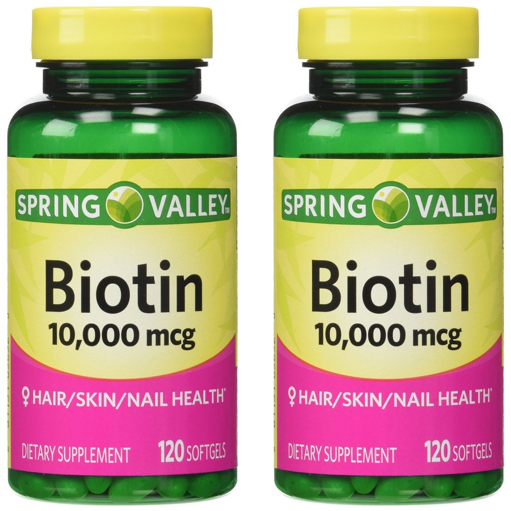 Spring Valley Biotin 10,000 mcg, 2 Bottles of 120 Softgels (2 Pack)