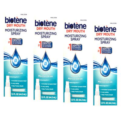 Biotene Moisturizing Dry Mouth Spray, Moisturizing Spray for Dry Mouth and Bad Breath, Gentle Mint - 1.5 fl oz (Pack of 4)