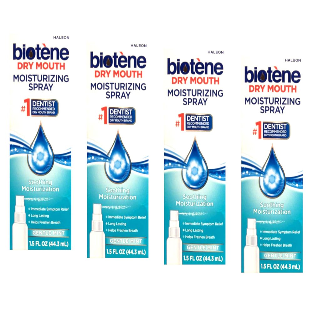 Biotene Moisturizing Dry Mouth Spray, Moisturizing Spray for Dry Mouth and Bad Breath, Gentle Mint - 1.5 fl oz (Pack of 4)