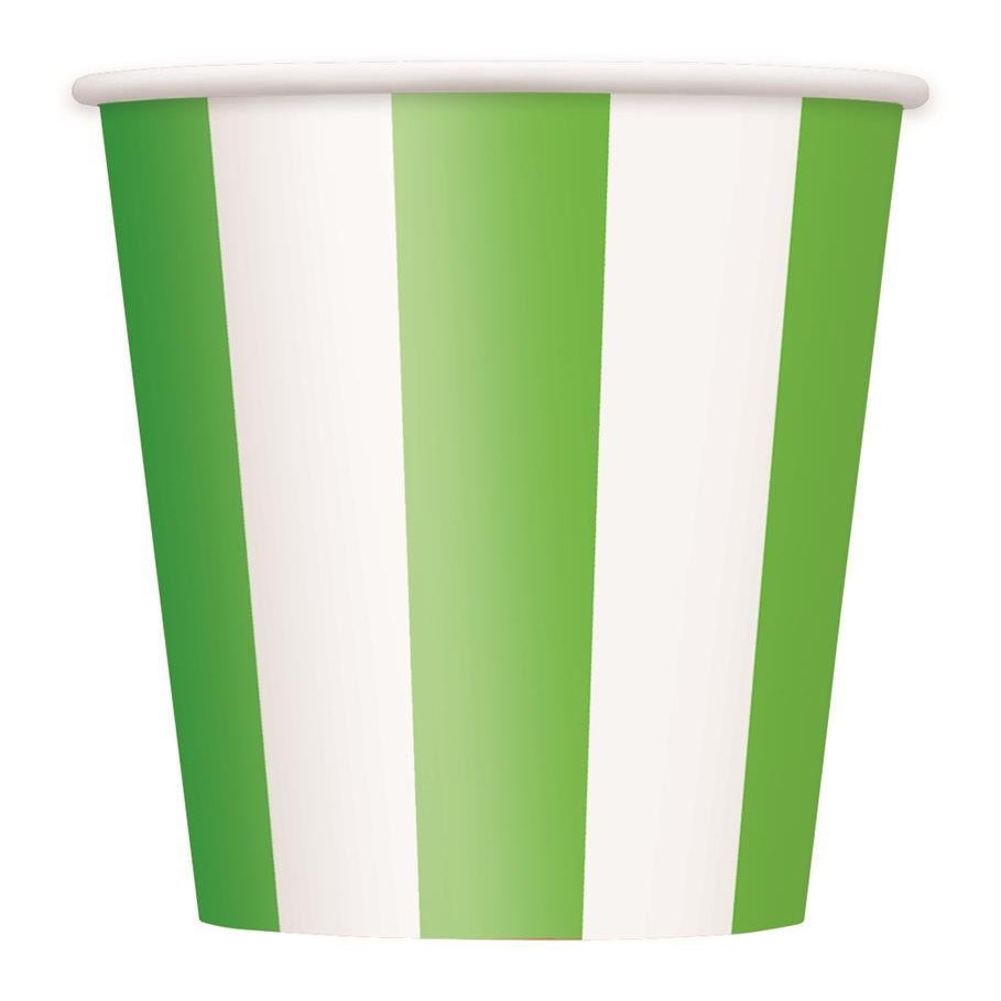 12oz Lime Green Striped Paper Cups, 6ct