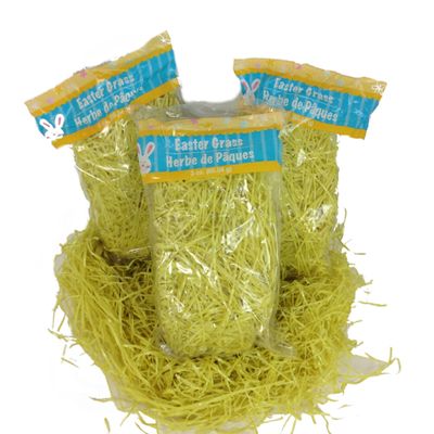 3 Pack of Yellow Reusable Shredded Plastic Easter Basket Grass Bags Bundle 255g Total Party Accessory Lot