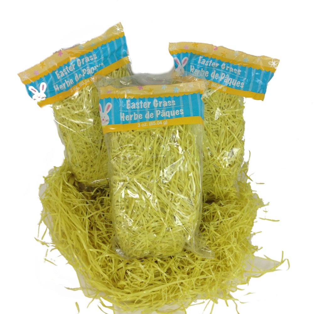 3 Pack of Yellow Reusable Shredded Plastic Easter Basket Grass Bags Bundle 255g Total Party Accessory Lot