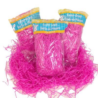 3 Pack of Pink Reusable Shredded Plastic Easter Basket Grass Bags Bundle 255g Total Party Accessory Lot