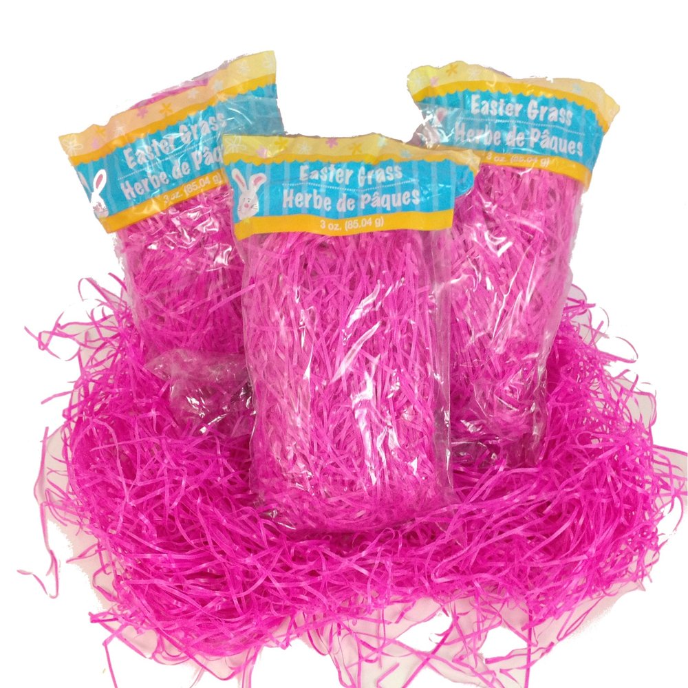 3 Pack of Pink Reusable Shredded Plastic Easter Basket Grass Bags Bundle 255g Total Party Accessory Lot