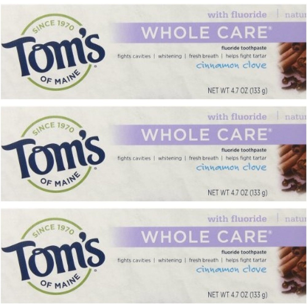 Tom's of Maine Natural Whole Care Toothpaste with Fluoride, Cinnamon Clove, 3 Count