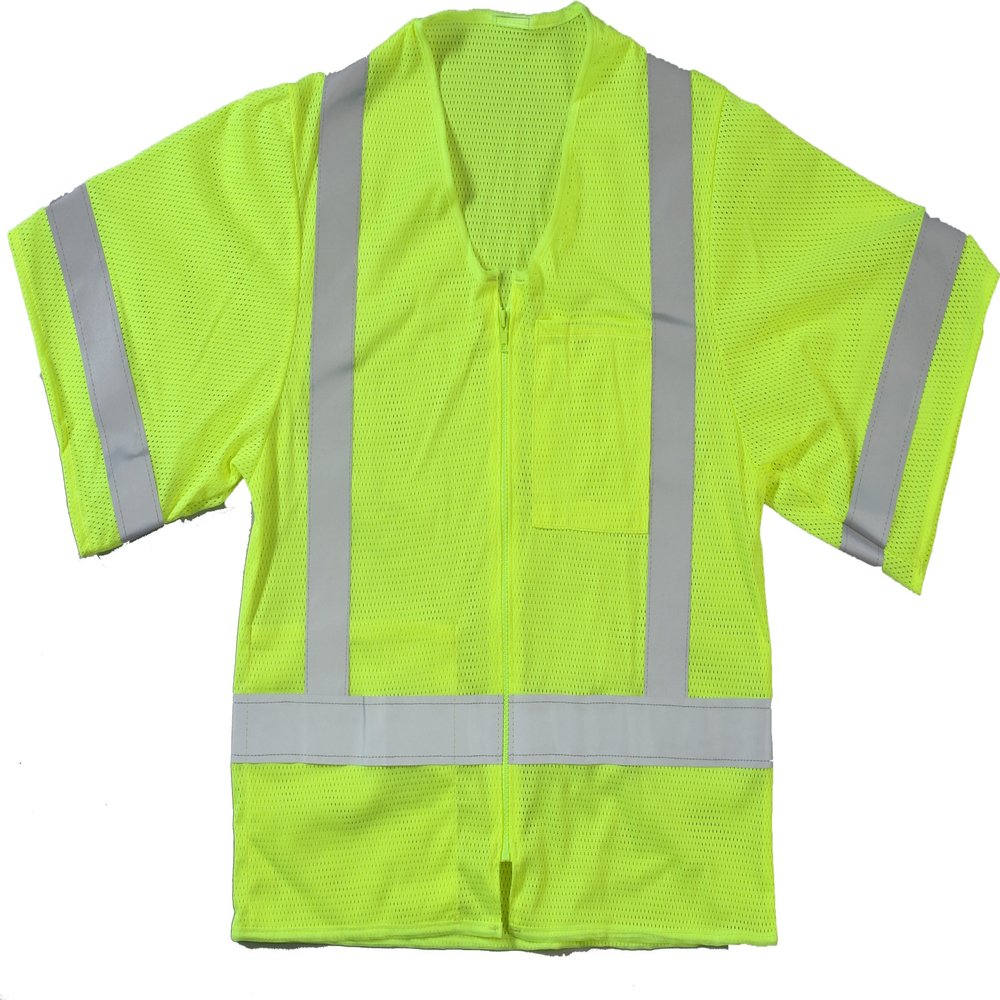 High Visibility ANSI Class 3 Mesh Safety Vest with Zipper Closure and Pockets, 2X-Large/3X-Large, Lime