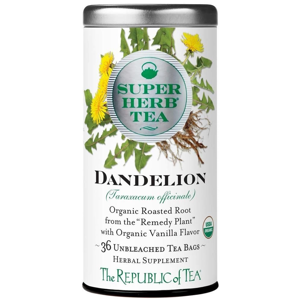 The Republic of Tea Organic Dandelion SuperHerb Tea Tin, 36 Herbal Tea Bags, Naturally Caffeine-Free