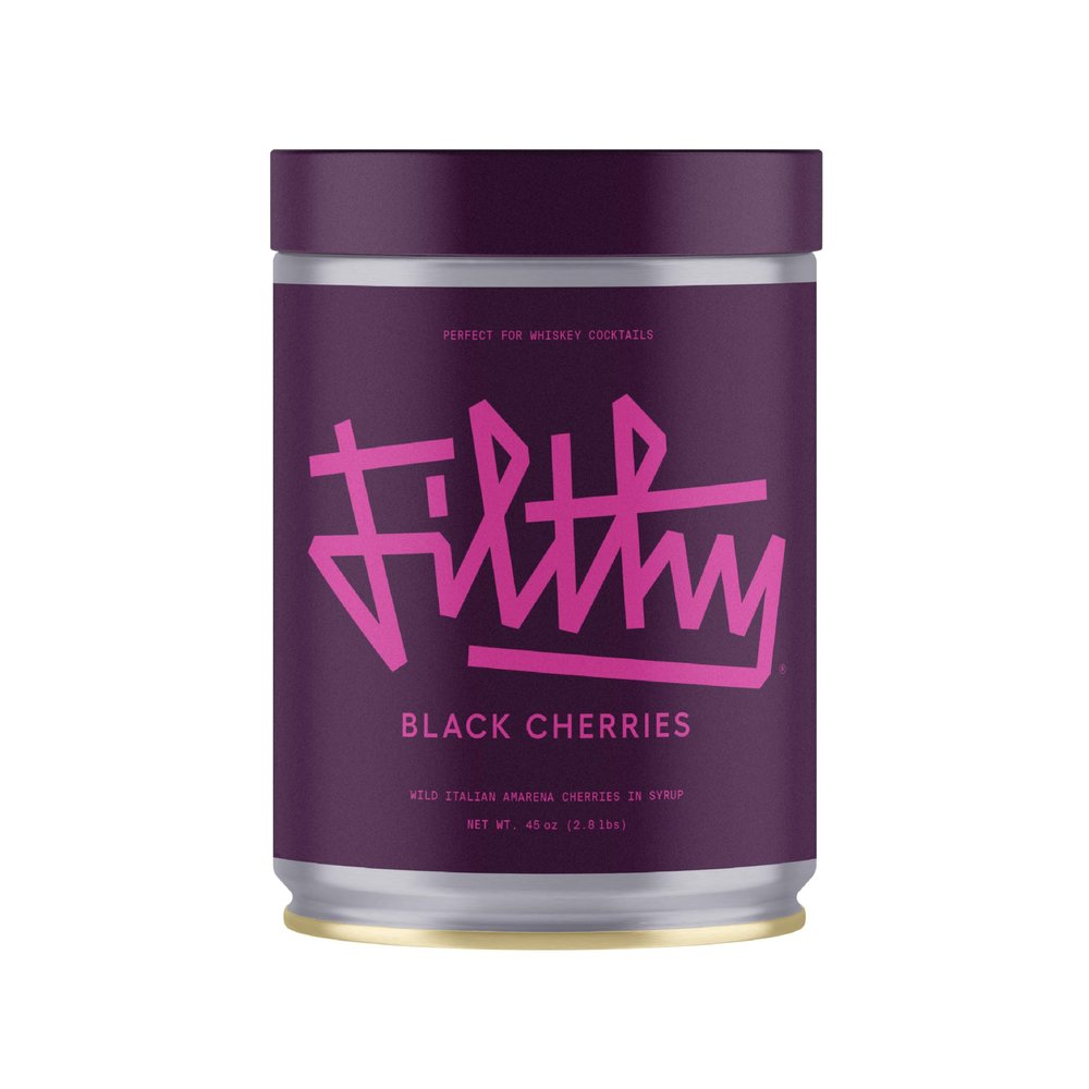 Filthy Cocktail Amarena Black Cherries, Premium Cocktail Garnish, All Natural Wild Italian Amarena Black Cherry, Non-GMO, Gluten Free, Vegan, Slow-Cooked, 45 Oz Tin, 170 Cherries