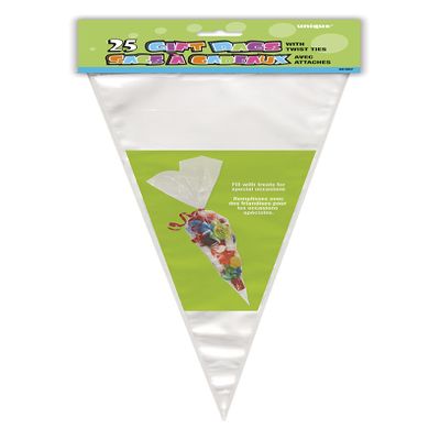 Clear Cellophane Cone Bags - Pack Of 25 - Large & Transparent Packaging For Treats, Gifts & Parties