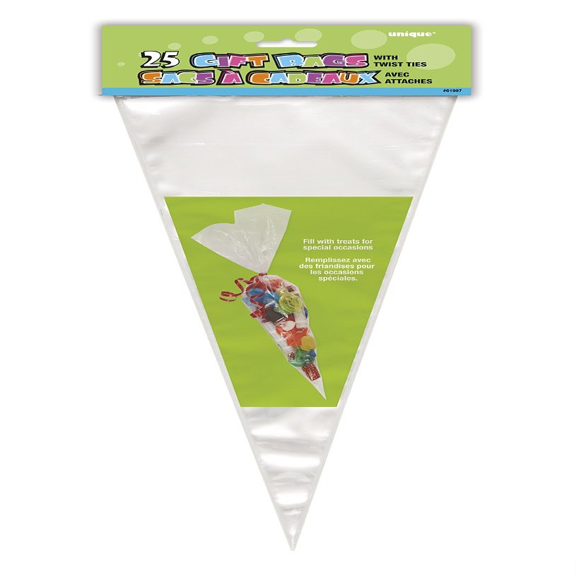Clear Cellophane Cone Bags - Pack Of 25 - Large & Transparent Packaging For Treats, Gifts & Parties