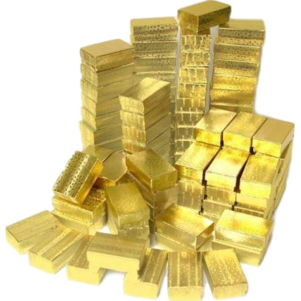100 Cotton Filled Boxes, 2 5/8" x 1 3/4" x 1", Gold Size #21