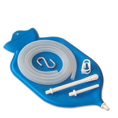 HealthAndYoga NaturoFlo Superior Enema Bag Kit with Silicone Tubing Hose and Fittings - 2 Quart Fountain Open top Kit for Fleet Enema and Anal Douche - Blue