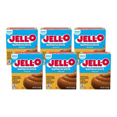 Jell-O Instant Pudding & Pie Filling Mix, Butterscotch Flavored, Sugar Free, Fat Free, Reduced Calorie Dessert Mix for Pies & No-Bake Recipes, 1 oz (Pack of 6)