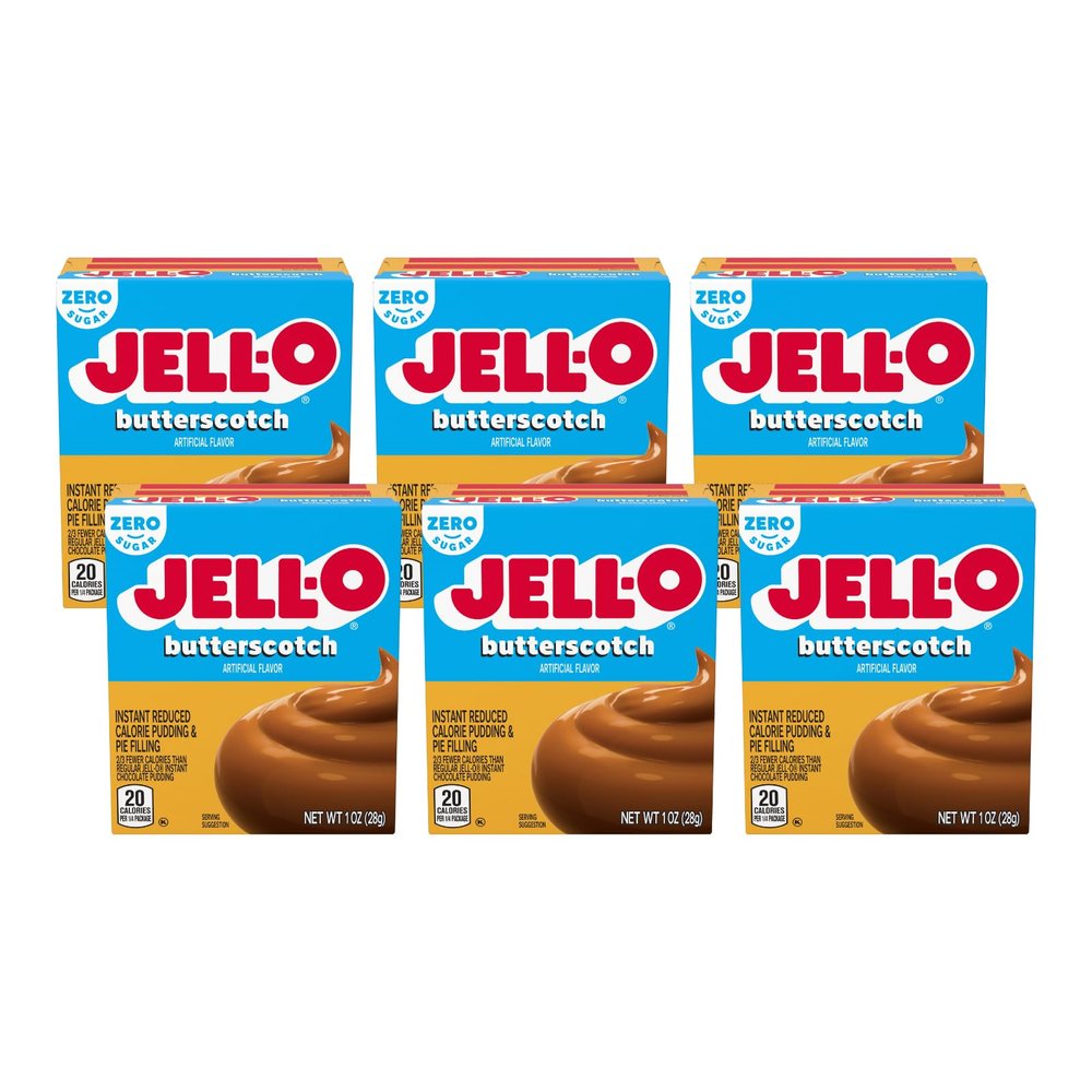 Jell-O Instant Pudding & Pie Filling Mix, Butterscotch Flavored, Sugar Free, Fat Free, Reduced Calorie Dessert Mix for Pies & No-Bake Recipes, 1 oz (Pack of 6)