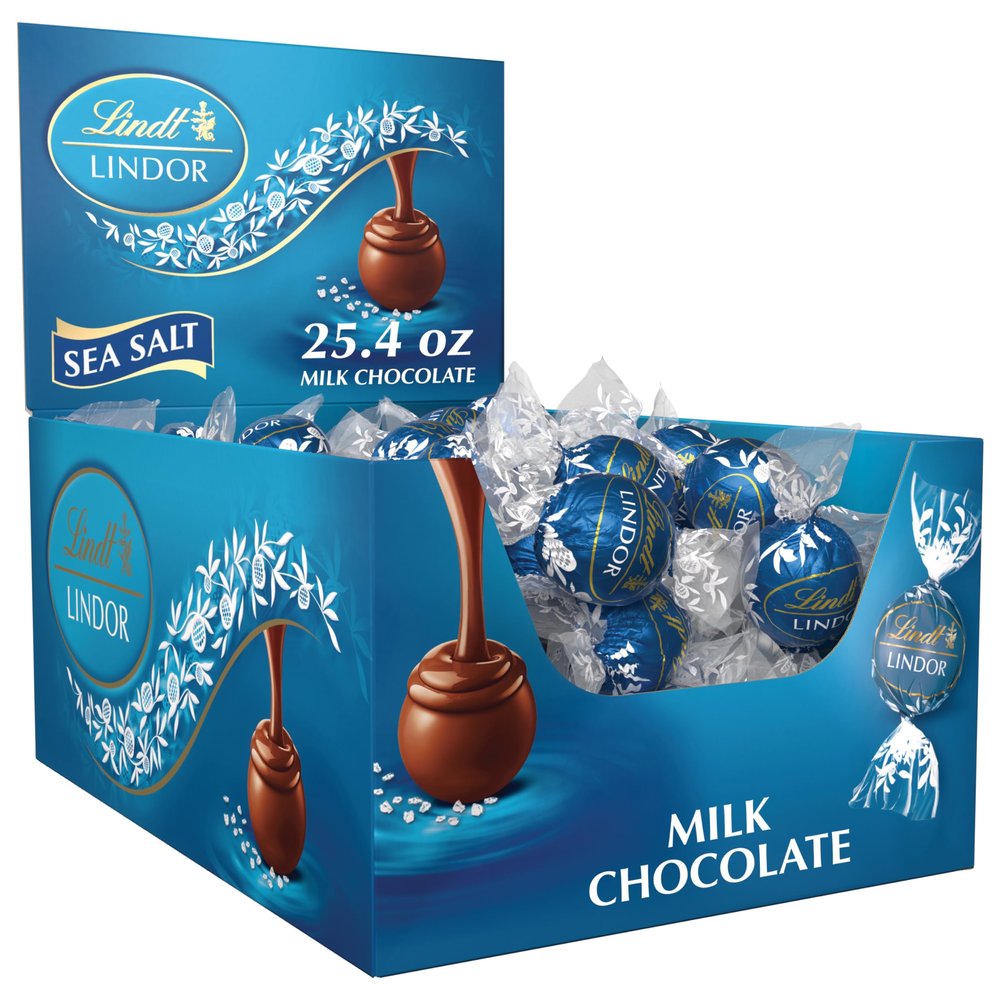 Lindt LINDOR Sea Salt Milk Chocolate Truffles, Milk Chocolate Candy with Smooth, Melting Truffle Center, 25.4 oz, 60 Count
