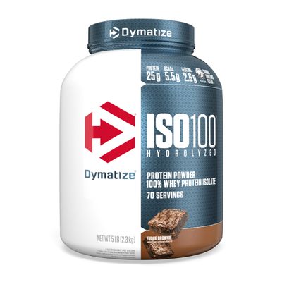 Dymatize ISO100 Whey Protein Powder Isolate, Fudge Brownie, 25g of Protein, 5 Pound, 5.5g BCAAs, Less Than 120 Cal., Gluten Free, 1g Fat, 1g Sugar, 2g Carb (70 Servings)