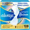 Always Infinity Feminine Pads for Women, Flexfoam Pads with Wings, Size 1, Regular Absorbency, Unscented, 108 Count (3 Packs of 36) view 1