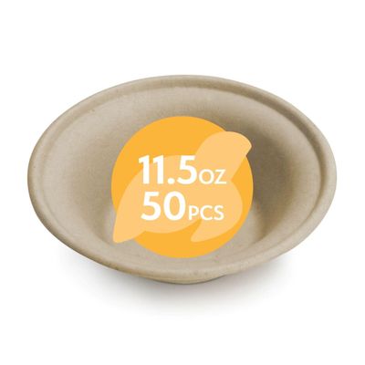 100% Compostable Paper Bowls [11.5oz 50 Pack] Soup Bowls, Pasta Bowls, Cereal, Salad, Ice Cream, Disposable Bamboo Small Bowls, Biodegradable, Unbleached by Earth's Natural Alternative