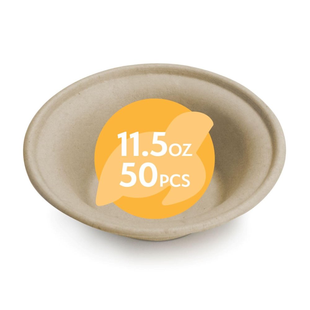 100% Compostable Paper Bowls [11.5oz 50 Pack] Soup Bowls, Pasta Bowls, Cereal, Salad, Ice Cream, Disposable Bamboo Small Bowls, Biodegradable, Unbleached by Earth's Natural Alternative