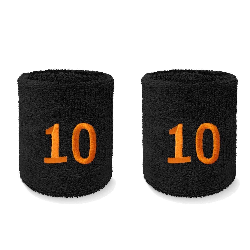Couver Women Black Number 10 Sports/Athletic Terry Cloth Sweat Wristband, 1 Pair