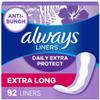 Always Anti-Bunch Xtra Protection, Panty Liners for Women, Light Absorbency, Extra Long Length, Leakguard + Rapiddry, Unsented, 92 Count view 1