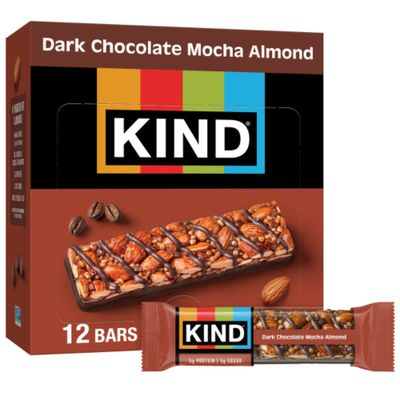 KIND Bars, Dark Chocolate Mocha Almond, Healthy Snacks, Gluten Free, Low Sugar, 5g Protein, 12 Count