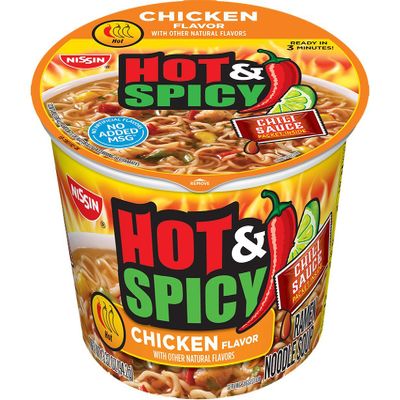 Nissin Bowl Noodles HOT & Spicy CHICKEN Flavor Microwavable and Spoonable Noodles & Soup with Og Trans FAT for Best in Ramen Instant Noddle Soup- 12 Pack of 3.32 Oz Cups