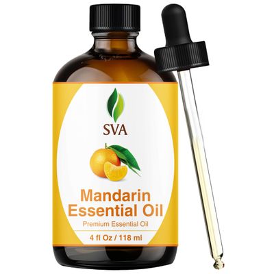 SVA Mandarin Essential Oil  4 Fl Oz  100% Natural Mandarin Oil - for Diffuser, Hair Care, Face, Skin Care, Aromatherapy, Scalp and Body Massage, Soap and Candle Making  with Dropper