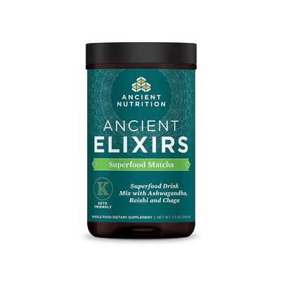 Matcha Green Tea Powder with Ashwagandha by Ancient Nutrition, Ancient Elixirs Superfood Matcha Energy Powder, with MCTs, Promotes Healthy Energy Levels, Paleo and Keto Friendly, 20 Servings