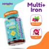 Squiggles Kids Multivitamin + Iron Gummies - Low Sugar Gummy Vitamins with Iron Supplements for Kids - Broad Spectrum of Vitamins and Minerals, Chewy, Yummy Berry Flavor (100 Count) view 2