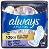 Always Ultra Thin Feminine Pads with Wings for Women, Size 5, Extra Heavy Overnight Absorbency, Unscented, Up to 100% Leak-Free Comfort, 34 Count view 1