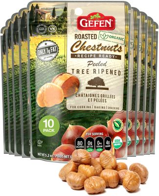 Gefen Organic Whole Peeled and Roasted Chestnuts, 5.2oz (10 Pack) | Chestnuts Peeled and Ready to Eat | Great for Cooking & Baking | Gluten Free | Kosher