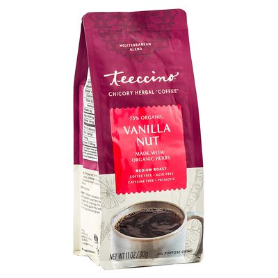 Teeccino Vanilla Nut Chicory Coffee Alternative - Ground Herbal Coffee Thats Prebiotic, Caffeine Free & Acid Free, Medium Roast, 11 Ounce