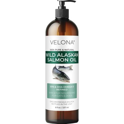 Velona Wild Alaskan Salmon Oil - 8 Fl Oz | 100% Pure Refined Oil | Omega 3 with EPA & DHA | Helps Maintain Soft Coat for Pets & Joint Function