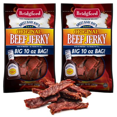 Bridgford Sweet Baby Ray's Beef Jerky Original 10 oz Pack of 2 - High Protein Healthy Beef Jerky for Your Dietary Preferences - Ready-to-Eat Snacks for On-The-Go Snacking and Busy Lifestyles