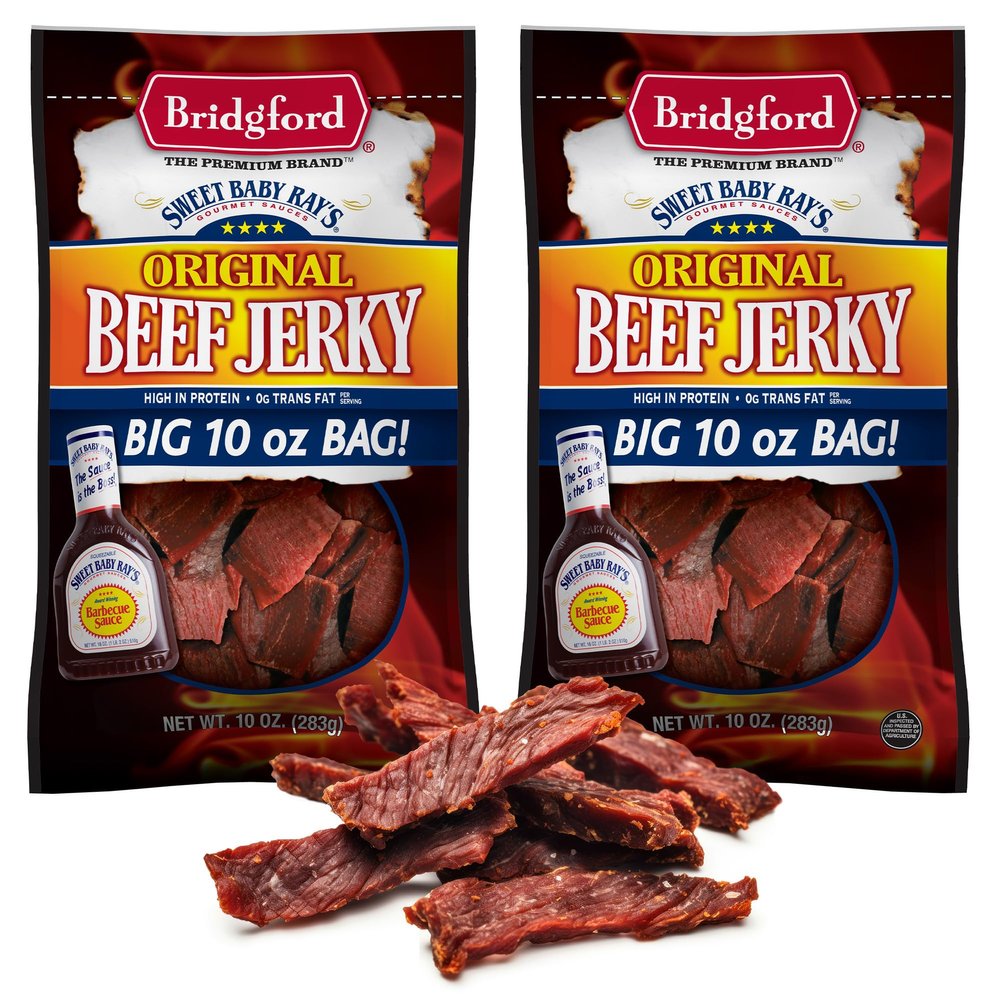 Bridgford Sweet Baby Ray's Beef Jerky Original 10 oz Pack of 2 - High Protein Healthy Beef Jerky for Your Dietary Preferences - Ready-to-Eat Snacks for On-The-Go Snacking and Busy Lifestyles