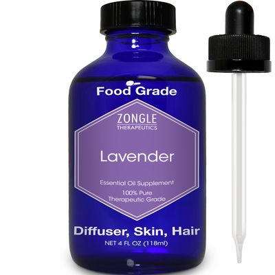 Lavender Essential Oil, Food Grade, for Drinks, Skin, Hair 100% Pure, Lavender Oil, by Zongle Therapeutics, 4 OZ