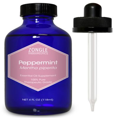 Peppermint Oil, Food Grade, Edible, for Digestion, IBS, Hair 100% Pure, Peppermint Essential Oil, Mint Oil, Safe for Ingestion, by Zongle Therapeutics, 4 OZ