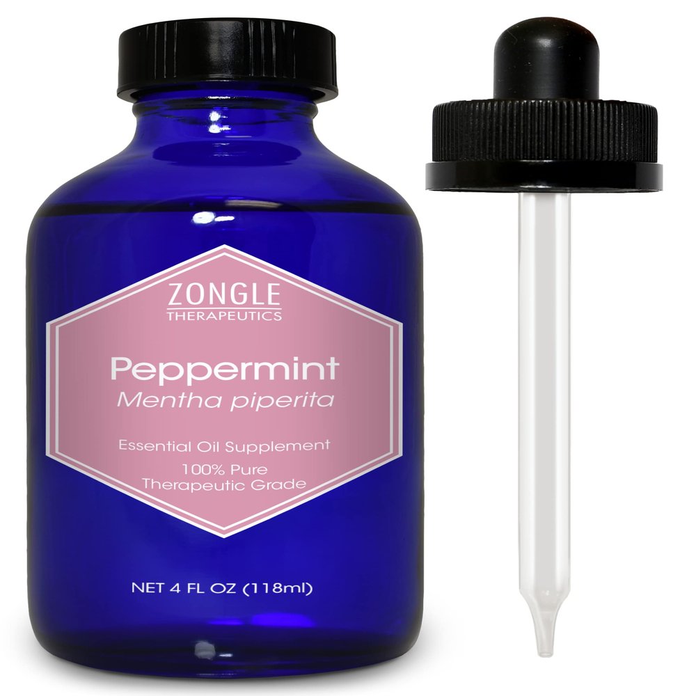 Peppermint Oil, Food Grade, Edible, for Digestion, IBS, Hair  100% Pure, Peppermint Essential Oil, Mint Oil, Safe for Ingestion, by Zongle Therapeutics, 4 OZ