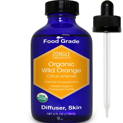 Organic, Orange Essential Oil, Food Grade, for Baking, Skin 100% Pure, Wild, Orange Oil, Safe for Ingestion, by Zongle Therapeutics, 4 OZ