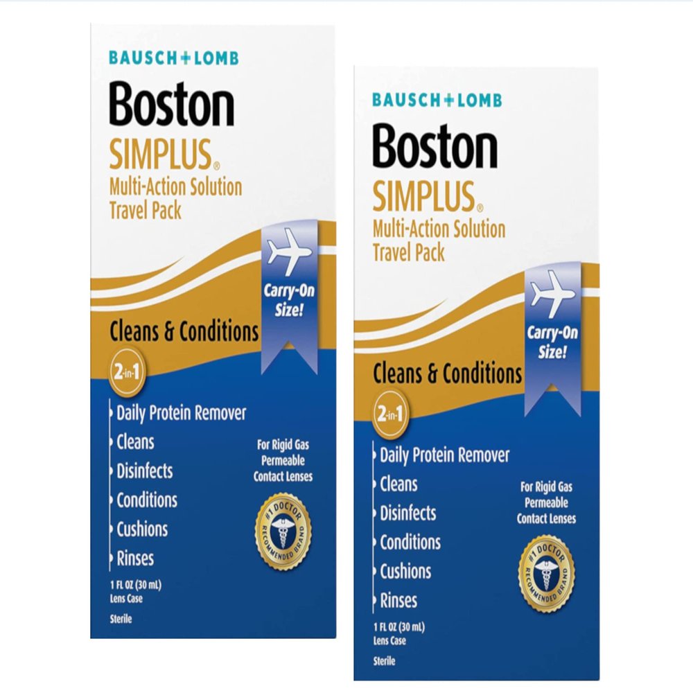Boston Simplus Contact Lens Solution, for Gas Permeable Contact Lenses, Contact Lens Case Included, 1 Fl Oz (Pack of 2)