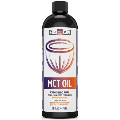 Zhou MCT Oil - Keto Coconut MCT Oil with Caprylic Acid, Whole Body Wellness, Energy, and Brain Health, Pure Medium Chain Triglycerides for Coffee, Unflavored, Non-GMO - 16 fl oz