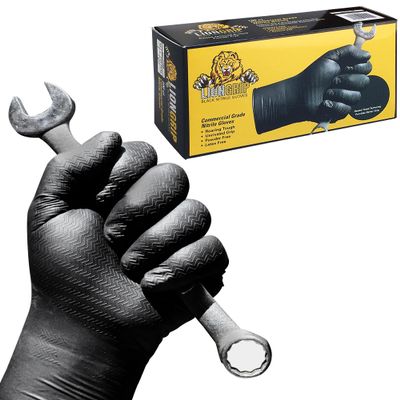 EPPCO LionGrip 7-Mil Black Nitrile Gloves Disposable Powder Free, Latex Free Textured Superior Grip Glove for Mechanics, Auto-motive, Industrial Work, X-Large, Box of 100