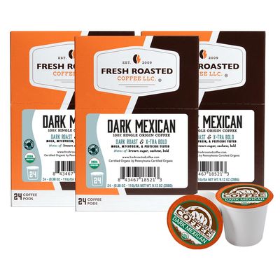Fresh Roasted Coffee, Organic Dark Mexican | Mold & Myco 3rd Party Tested, USDA Organic, Kosher | Dark Roast 72 Pods for K Cup Brewers