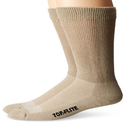 Top Flite Men's Diabetic Non-Binding Cushion Crew Ultra Dri Socks 2 Pair Pack, Khaki, Large