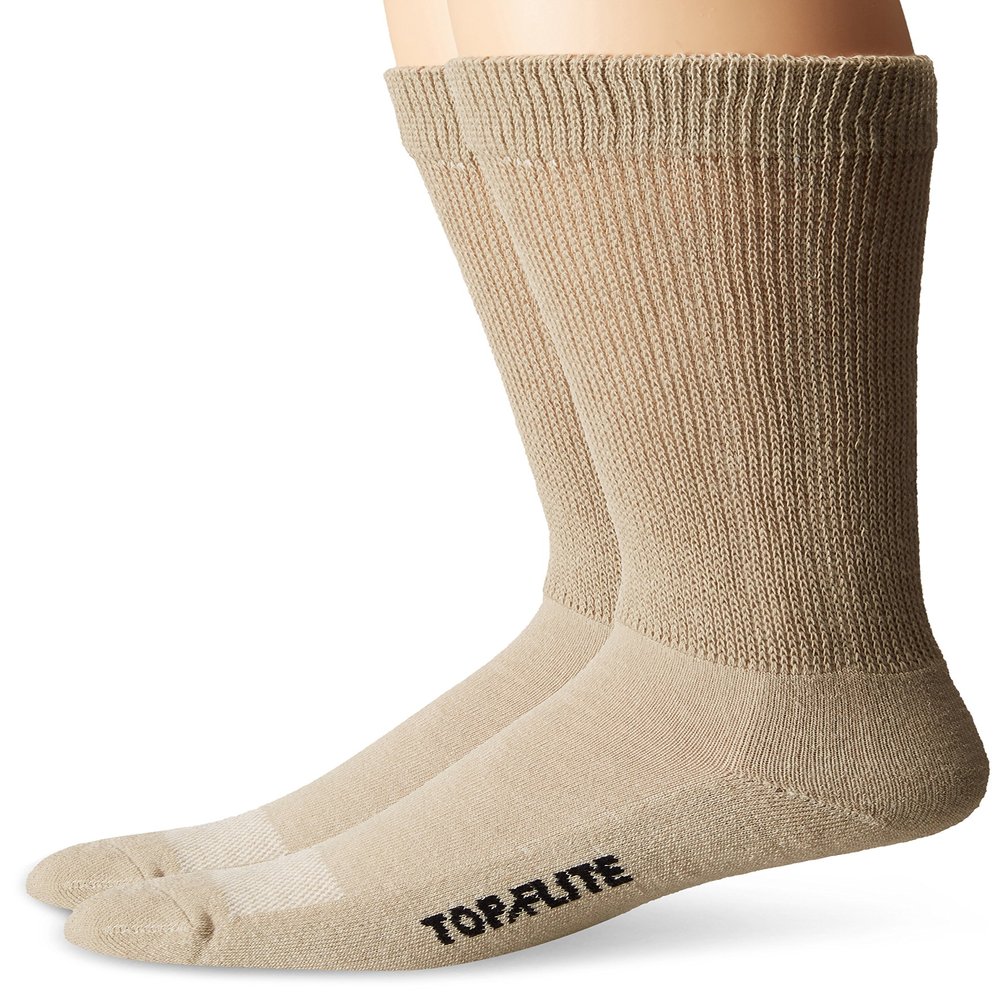 Top Flite Men's Diabetic Non-Binding Cushion Crew Ultra Dri Socks 2 Pair Pack, Khaki, Large