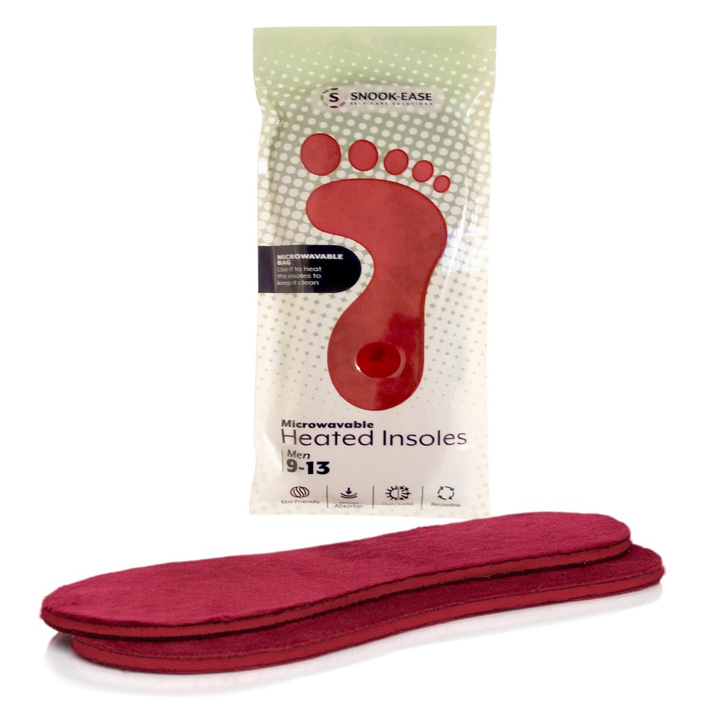 Snook Ease Heated Insoles Shoe Warmer Inserts - Foot & Toe Warmers for Winter, Microwavable Insoles for Men, Reheatable & Washable Fits All Footwear Slippers, Socks, Boots Cut to Size, Made in USA