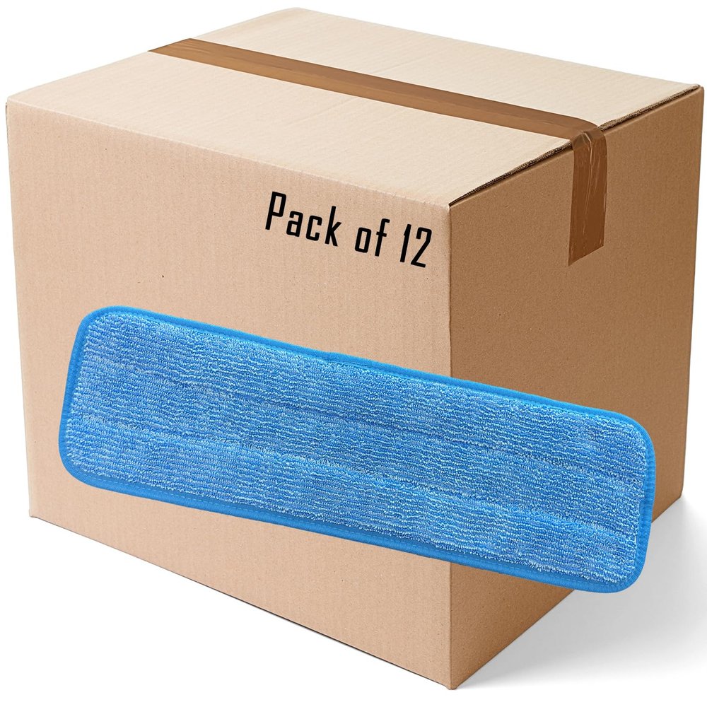 18" Microfiber Mop Pads - Hook and Loop, Washable, Wet/Dry : 12 Pack