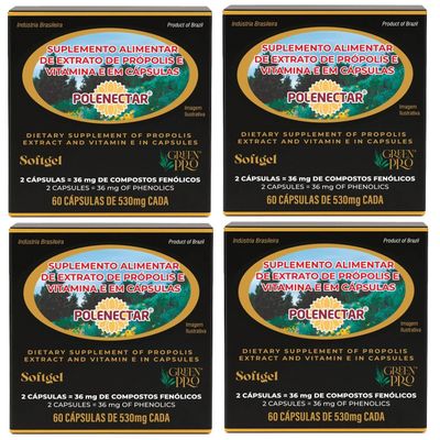 4 Boxes of Polenectar Brazil Green Bee Propolis 300 Milligram (60 Softgels)