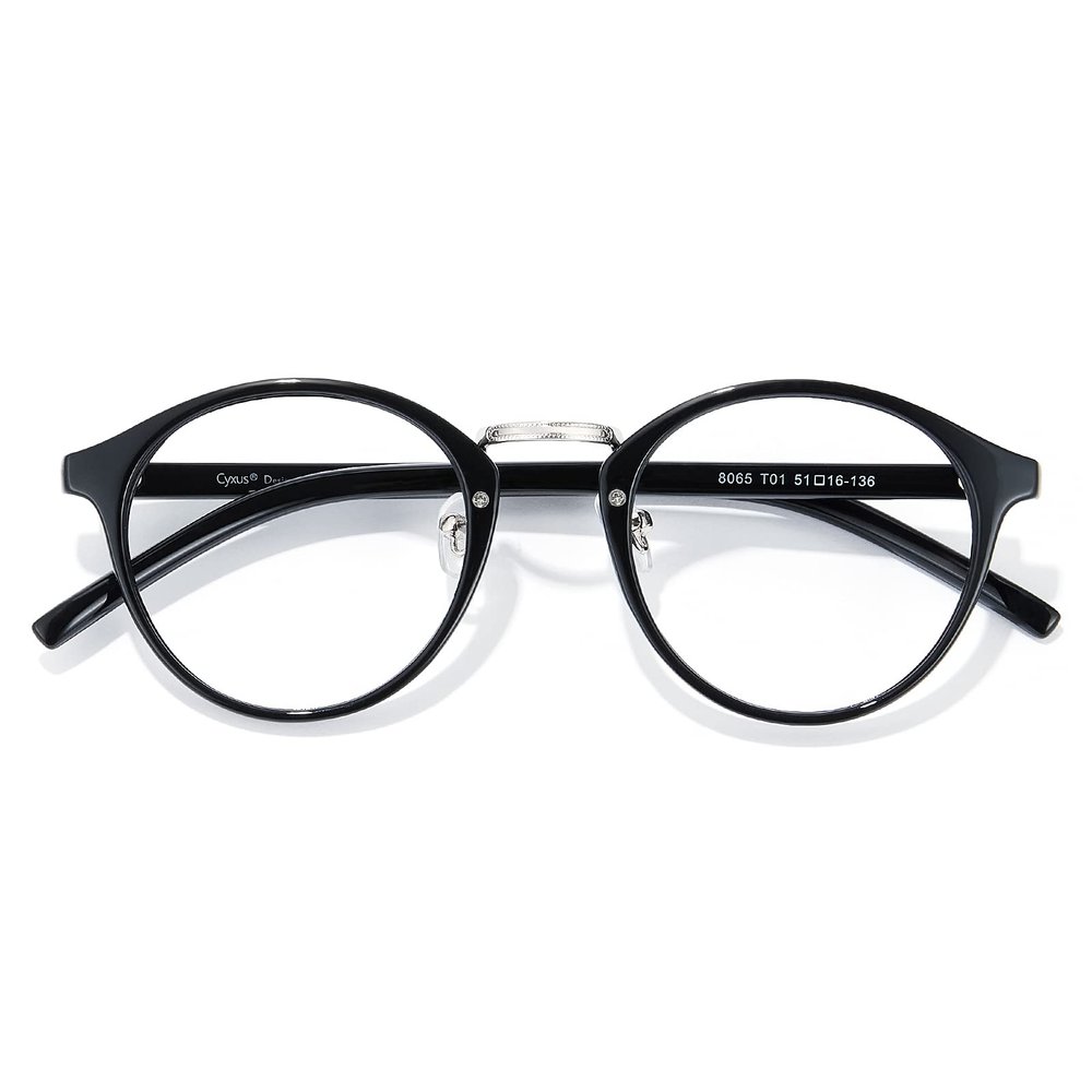 Cyxus Nerd Glasses Round Blue Light Glasses for Women Men Reduce Eye Strain UV Blocking for Computer Screen8065T01 Black